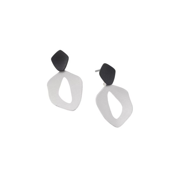 Earrings - Floral Black & Silver