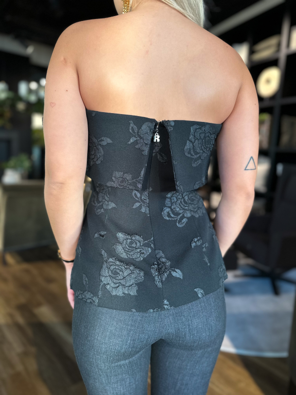 Jacquard Off Shoulder Top - Black  - Image 2