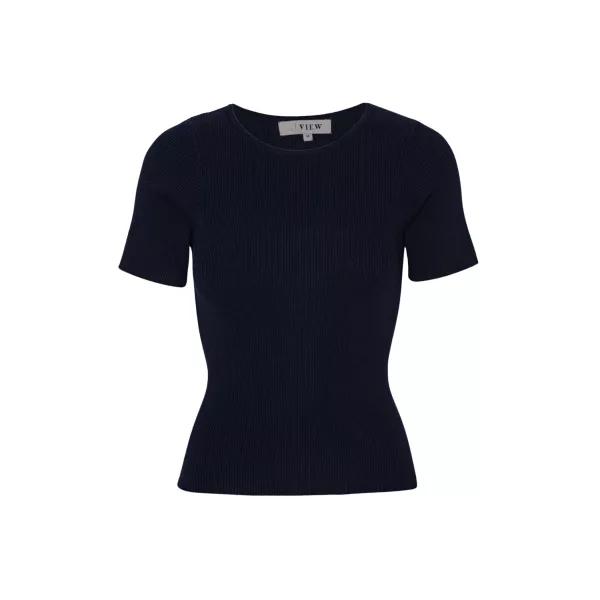 Rib knit short sleeve top - Black