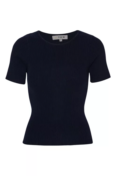 Rib knit short sleeve top - Black