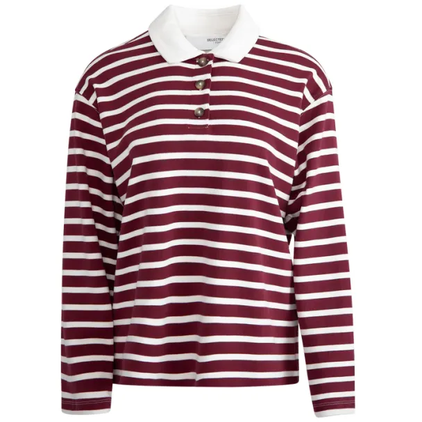 Wada Stripe Collar Top - Zinfandel/Snow White 