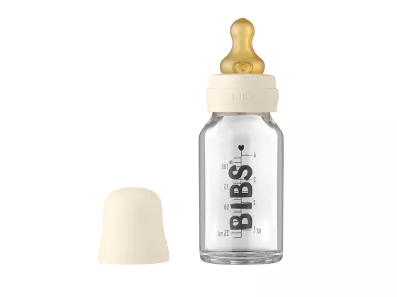 Baby Bottle 110ml Complete Set, Ivory - Bibs