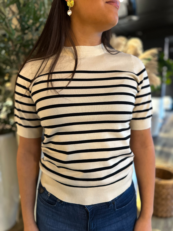 Lena Knit Pullover - Birch/Black Stripes - Image 1