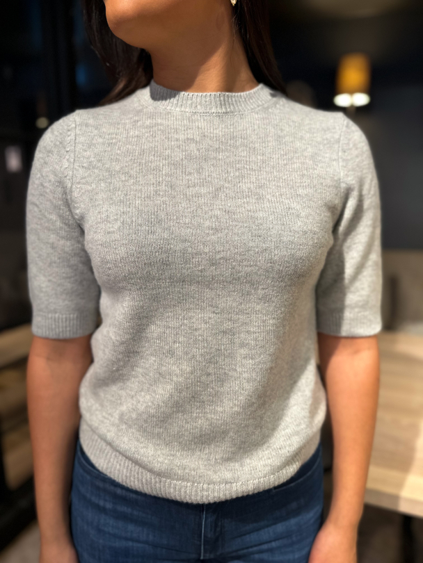 Cille 2/4 Knit O-neck - Light Grey Melange - Image 1