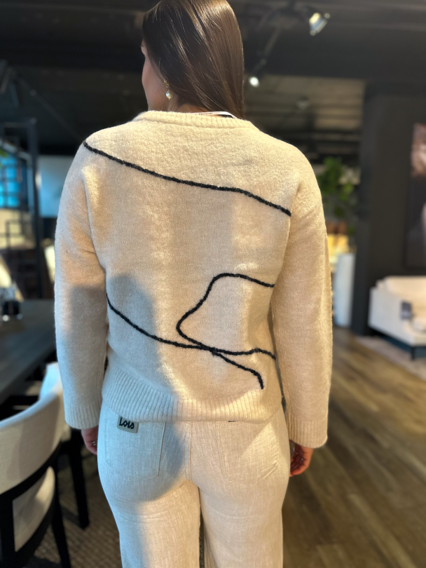 Sia Ras Knit Artwork O-Neck - Birch/Black - Image 2