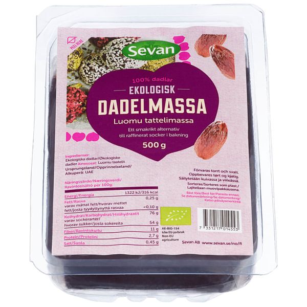 Daddelmasse 500g Økologisk Sevan