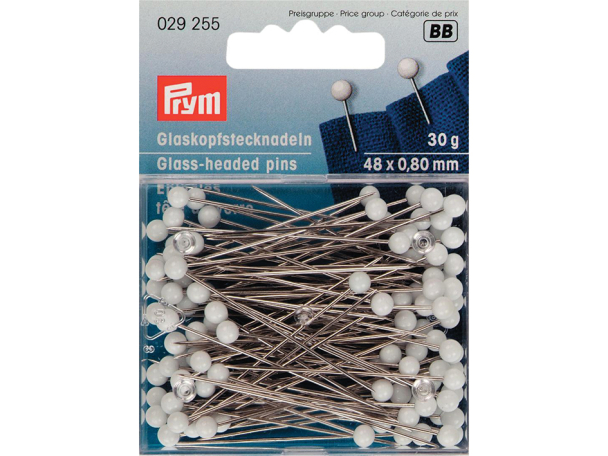 Prym Knappenåler Glasshode No.2/0 48mm 30g – Hvit