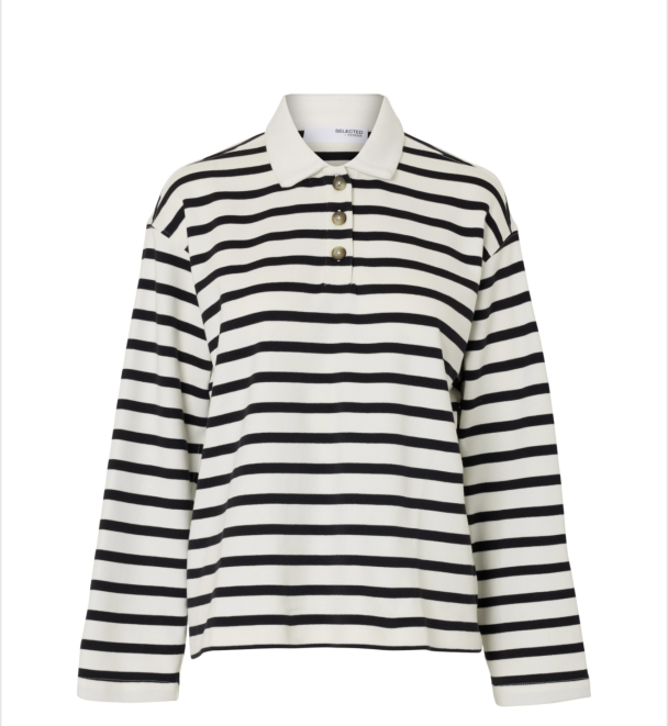 Wada Stripe Collar Top - Snow White/Black  - Image 1