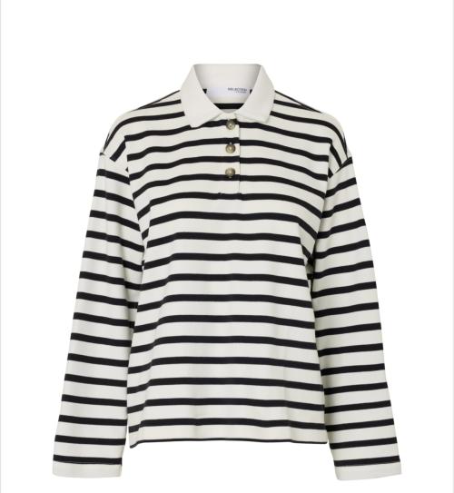 Wada Stripe Collar Top - Snow White/Black 