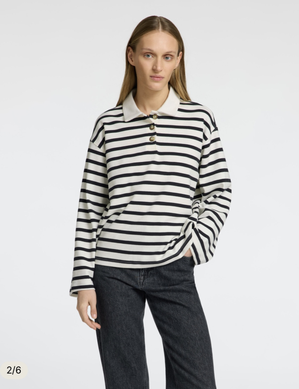 Wada Stripe Collar Top - Snow White/Black  - Image 2