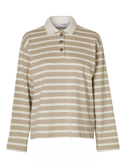 Wada Stripe Collar Top - Island Fossil/Snow White 