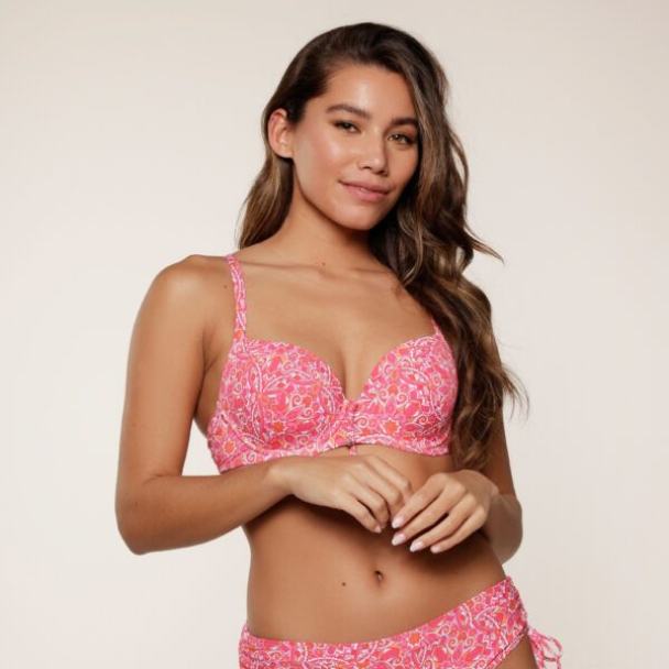 Moulded Bikini top, Hot pink paisley - Image 1