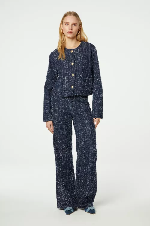 Thea Wide Leg Tweed Jeans  |  Thea Wide Leg Tweed Jeans Dark Indigo  fra Fabienne Chapot