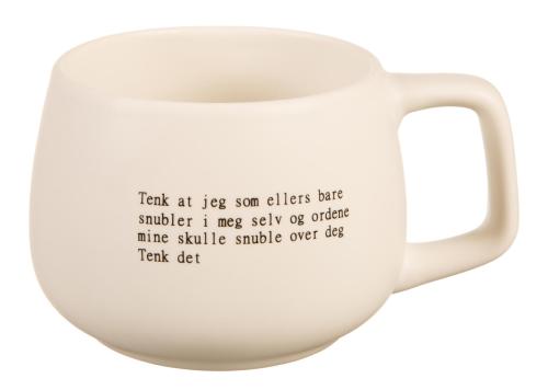 Krus hvit m/sort Tenk og snuble Tjomlid