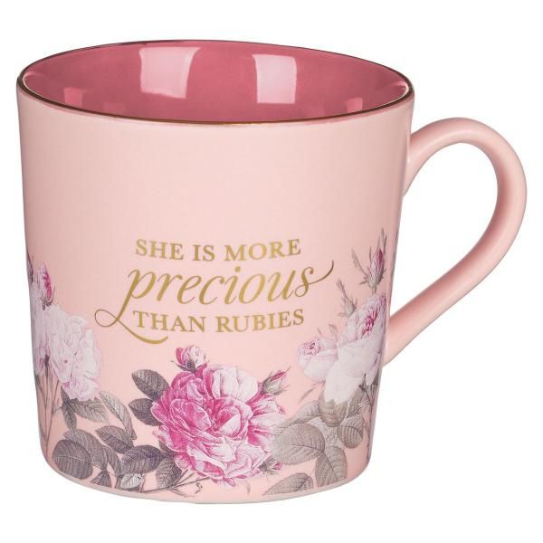 Kopp - More Precious than Rubies Pink Floral Ceramic Coffee Mug - Prov. 31:10