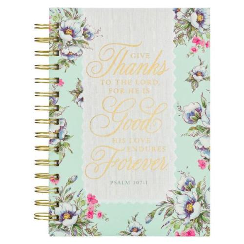 Notisbok Spiralbundet - Give Thanks to the Lord White Lace Wirebound Journal - Psalm 107:1