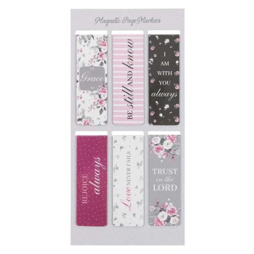  Magnetiske Bokmerker - Pink Roses (6 pk)