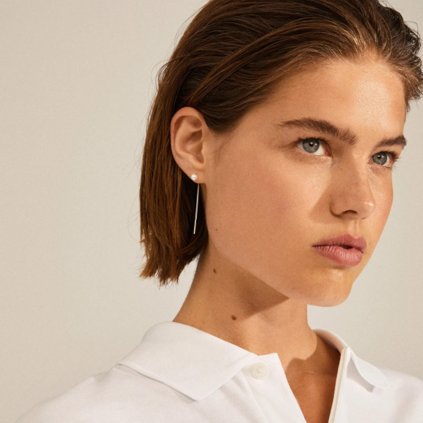 Pilgrim Elba sølvbelagt perleøredobber med langt kjedeheng - Image 3