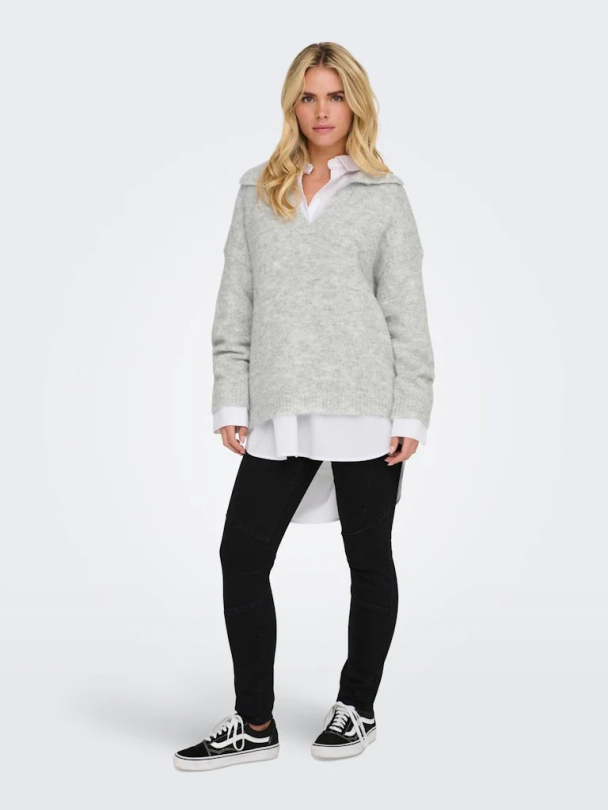 Only Maggie v-hals strikket genser med krage - Image 2