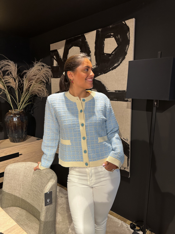Livia Short Knit Cardigan - Birch/Clear Sky - Image 2