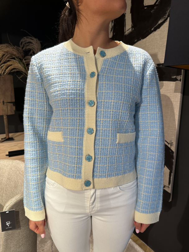 Livia Short Knit Cardigan - Birch/Clear Sky - Image 1