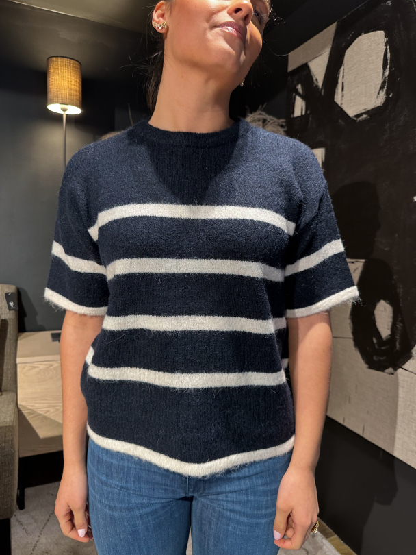 Maline-Liliana 2/4 Knit O-Neck - Dark Sapphire/Brich  - Image 1