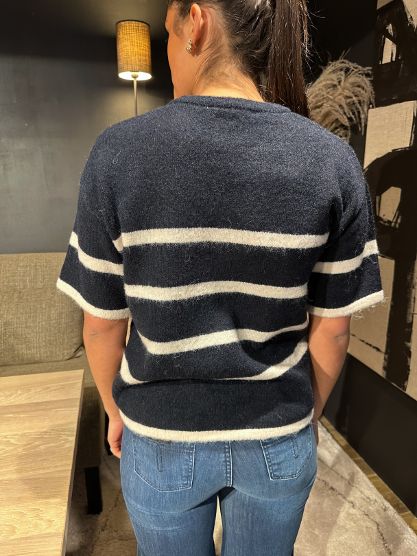 Maline-Liliana 2/4 Knit O-Neck - Dark Sapphire/Brich  - Image 5