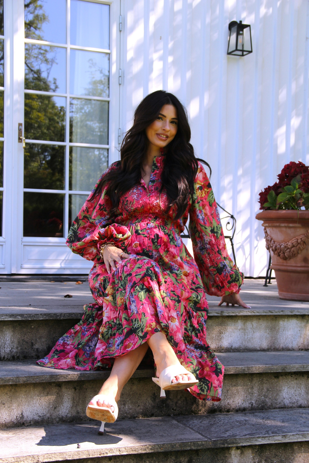 Cotton Slub Midi Dress - Pink Blooming  - Image 3