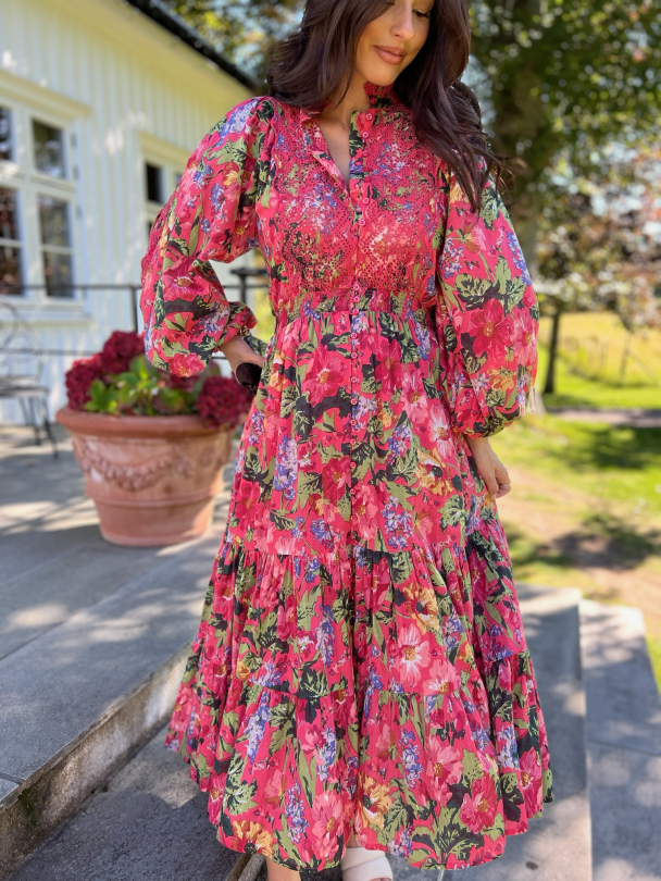 Cotton Slub Midi Dress - Pink Blooming  - Image 1