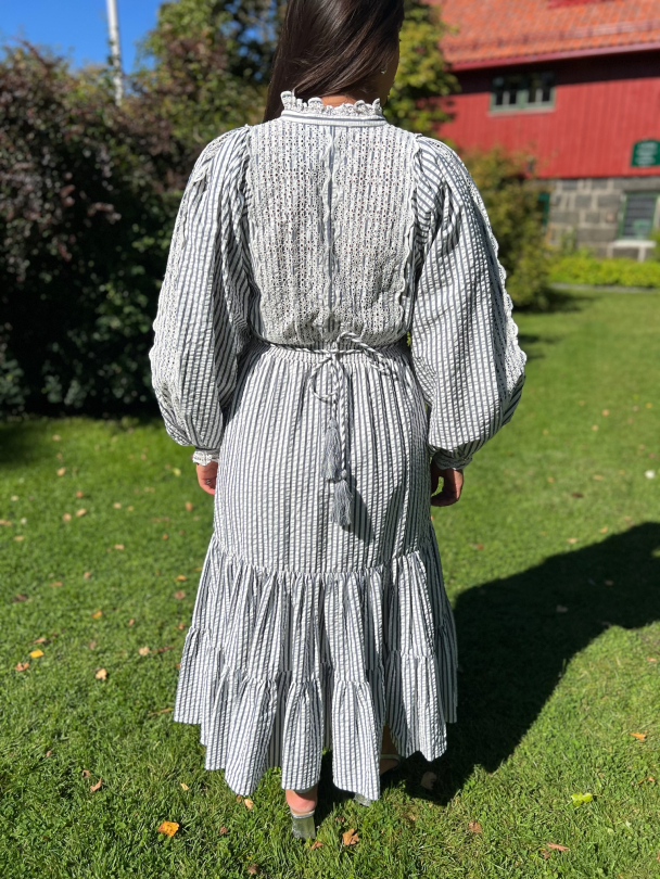 Seersucker Midi Dress - Blue Stripe  - Image 2