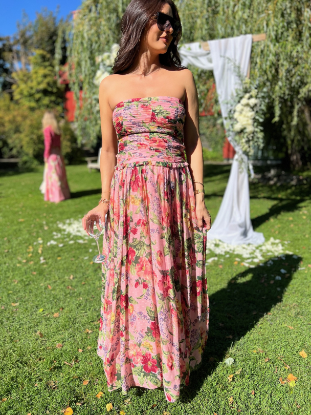 Dotted Georgette Sleeveless Dress - Pink Blossom  - Image 1