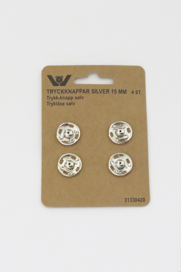 Trykknapper sølv 15mm