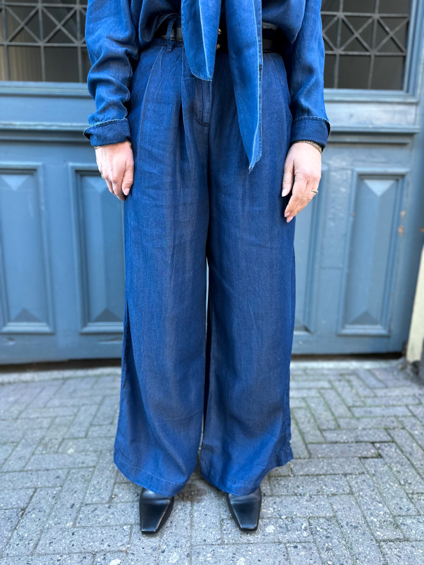 Janna Pleated Chambray Pant - Dark Blue  - Image 1