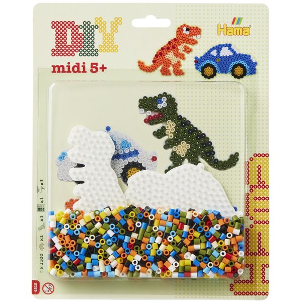 Hama Midi Sett – Blister – Dinosaur og bil