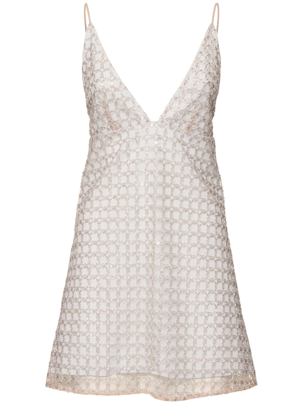 Beaded A-Line Mini Dress - Doeskin - Image 1