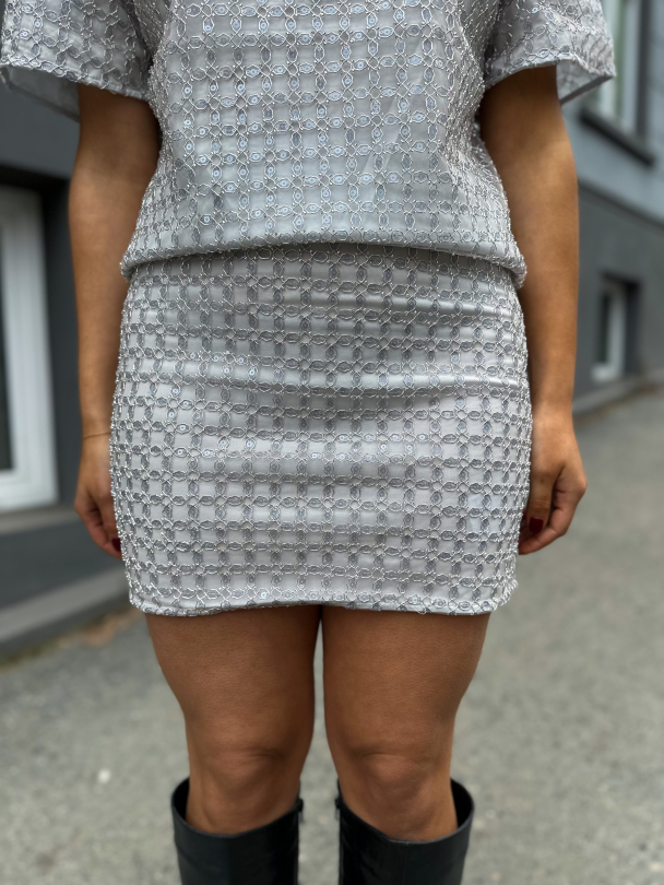 Beaded Mini Skirt - Doeskin  - Image 1
