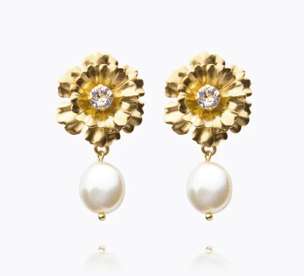 Blossom Pearl Earrings - Gold/Crystal