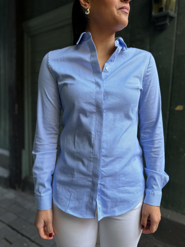 Romie Striped Fitted Shirt - Bright White/Blue - Image 5