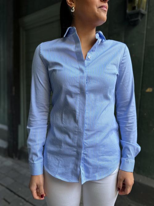 Romie Striped Fitted Shirt - Bright White/Blue