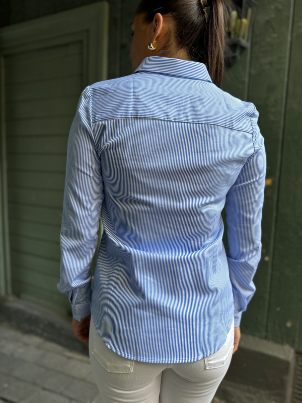 Romie Striped Fitted Shirt - Bright White/Blue - Image 6
