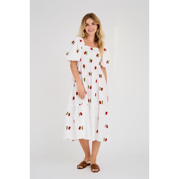 Cheri fruit dress - White/Red