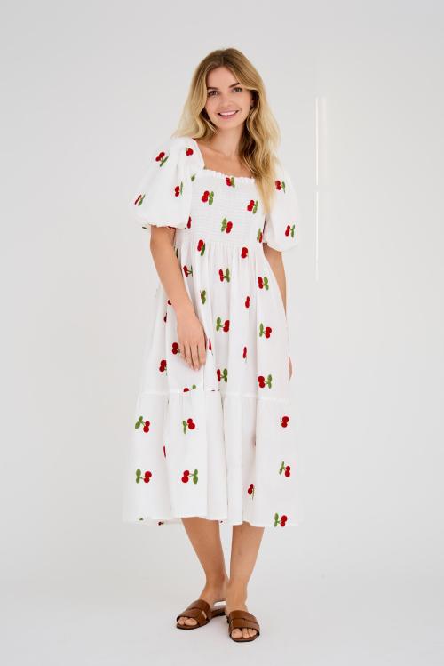 Cheri fruit dress - White/Red