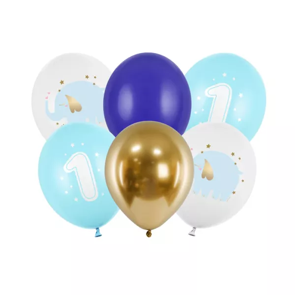 Ballonger Lyseblå 1 år ass 30 cm, 6 pk