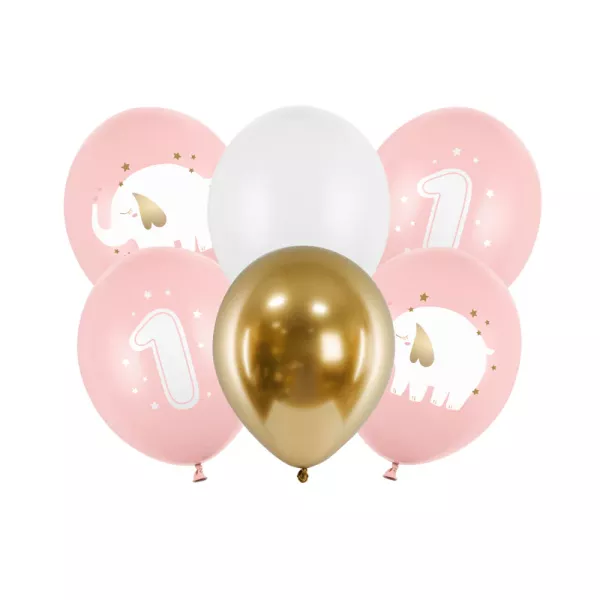 Ballonger Rosa 1 år ass 30 cm, 6 pk