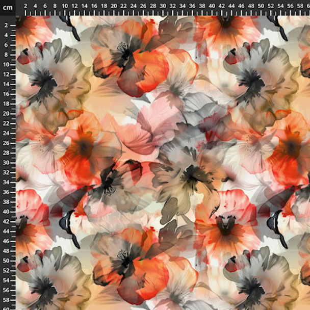 Viskosejersey orange blomster