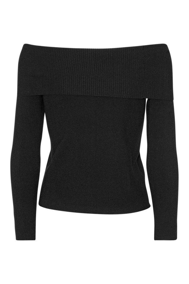 Rib OffShoulder Blouse - Black