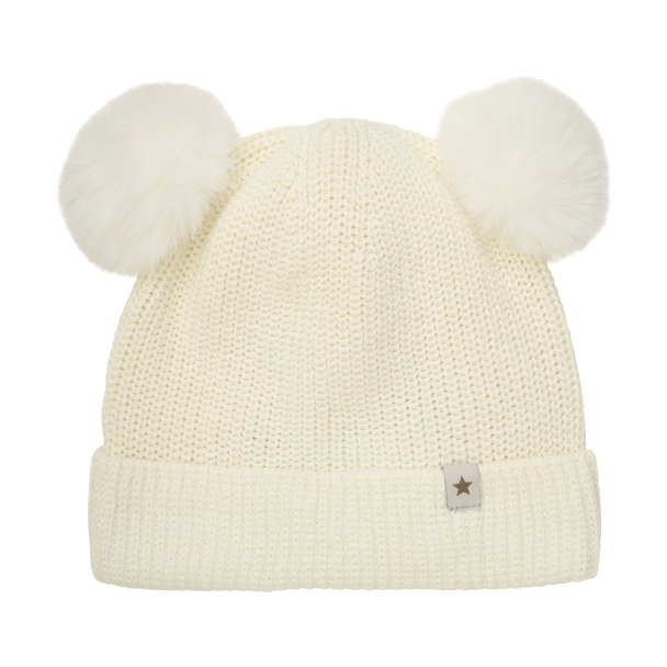 Hat Knit w. Pompoms - Antique White - Image 1