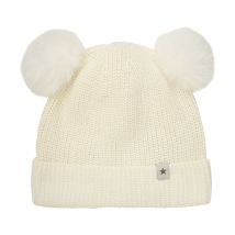 Hat Knit w. Pompoms - Antique White