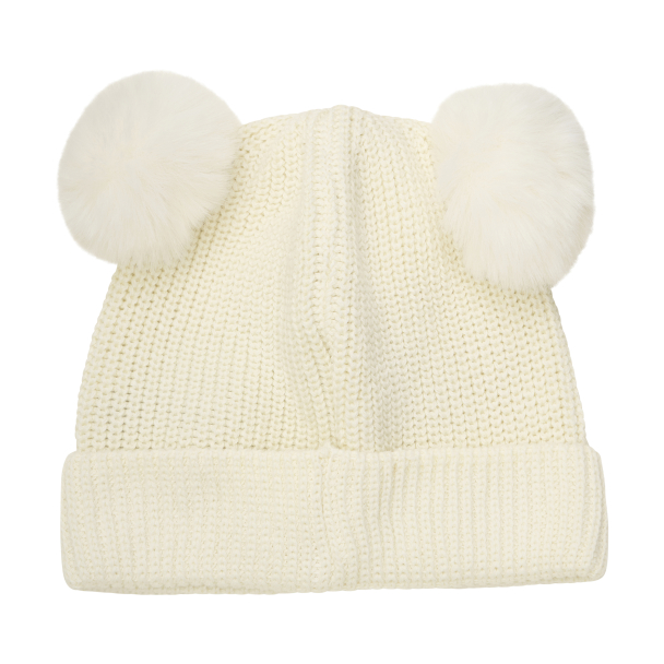 Hat Knit w. Pompoms - Antique White - Image 2