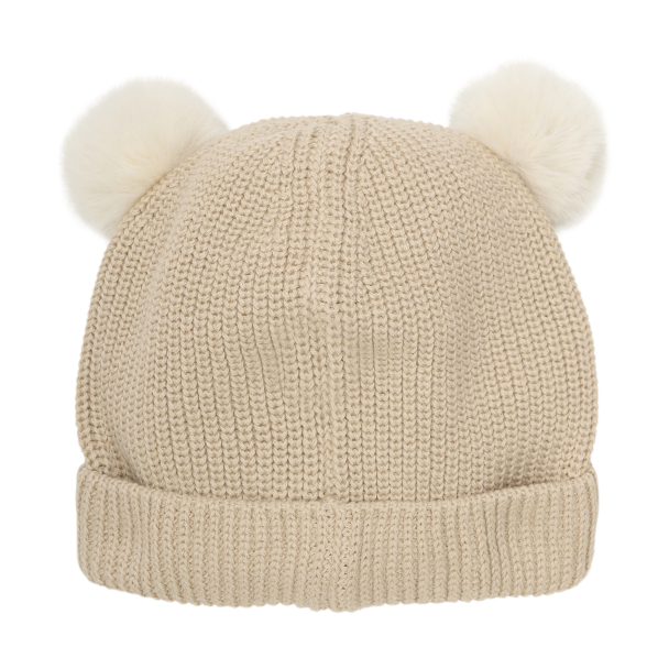 Hat Knit w. Pompoms - Irish Cream - Image 2
